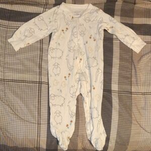 Carter's White Baby Footed One-Piece with Gray Sheep and Tan Accents